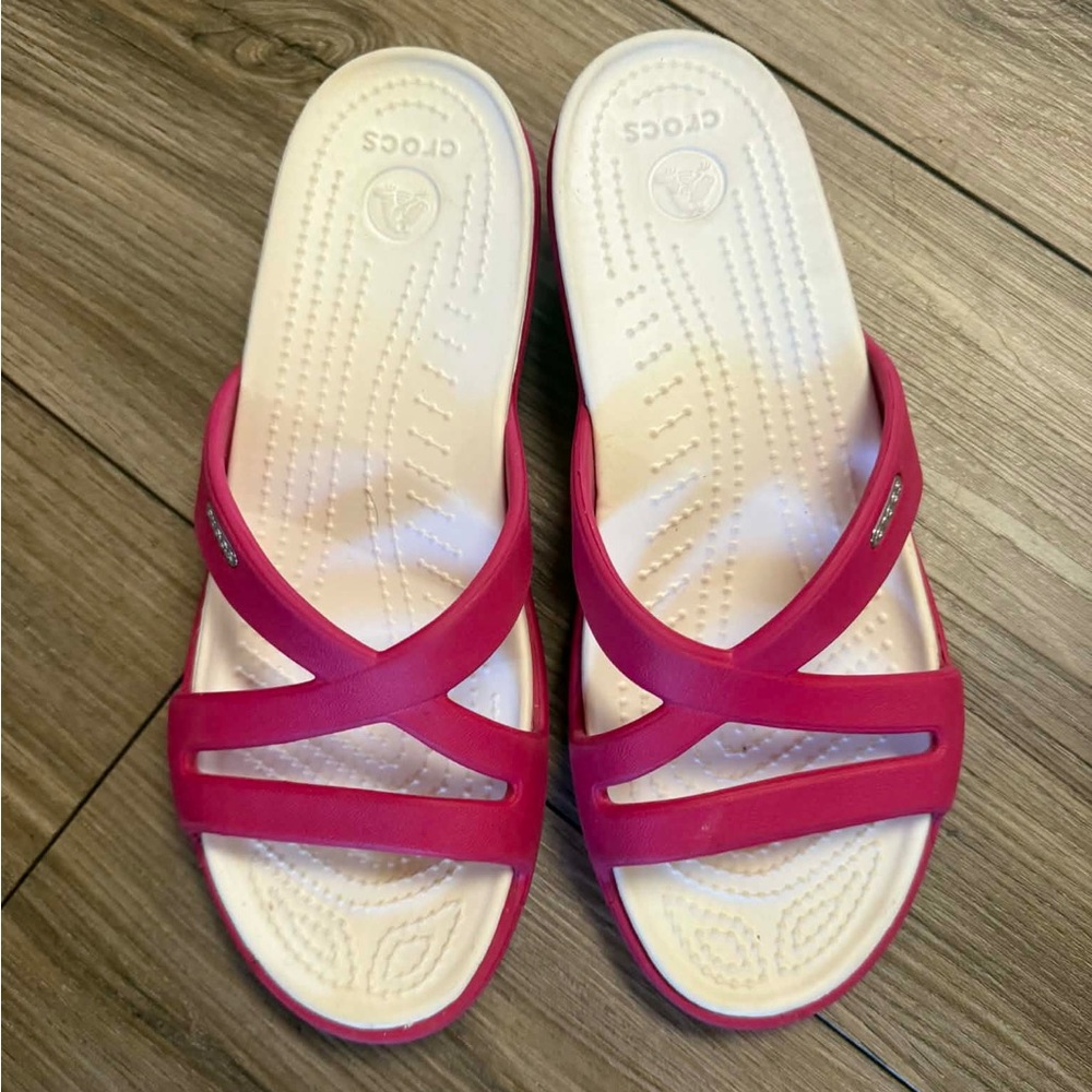 CROCS Women’s Magenta Dual-Strap Slide Sandals